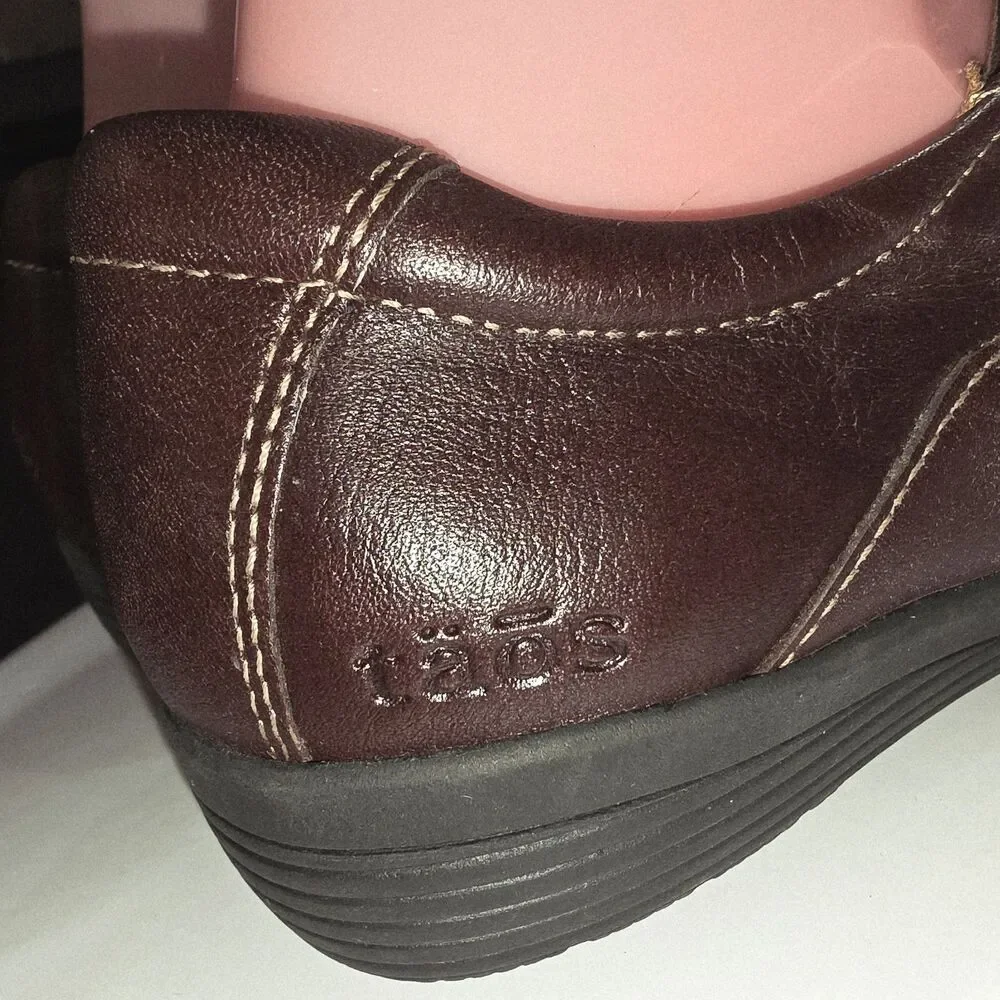 Taos Sz 8.5 Character Brown Leather Casual Side Zip Closure Boho Logo Loafers